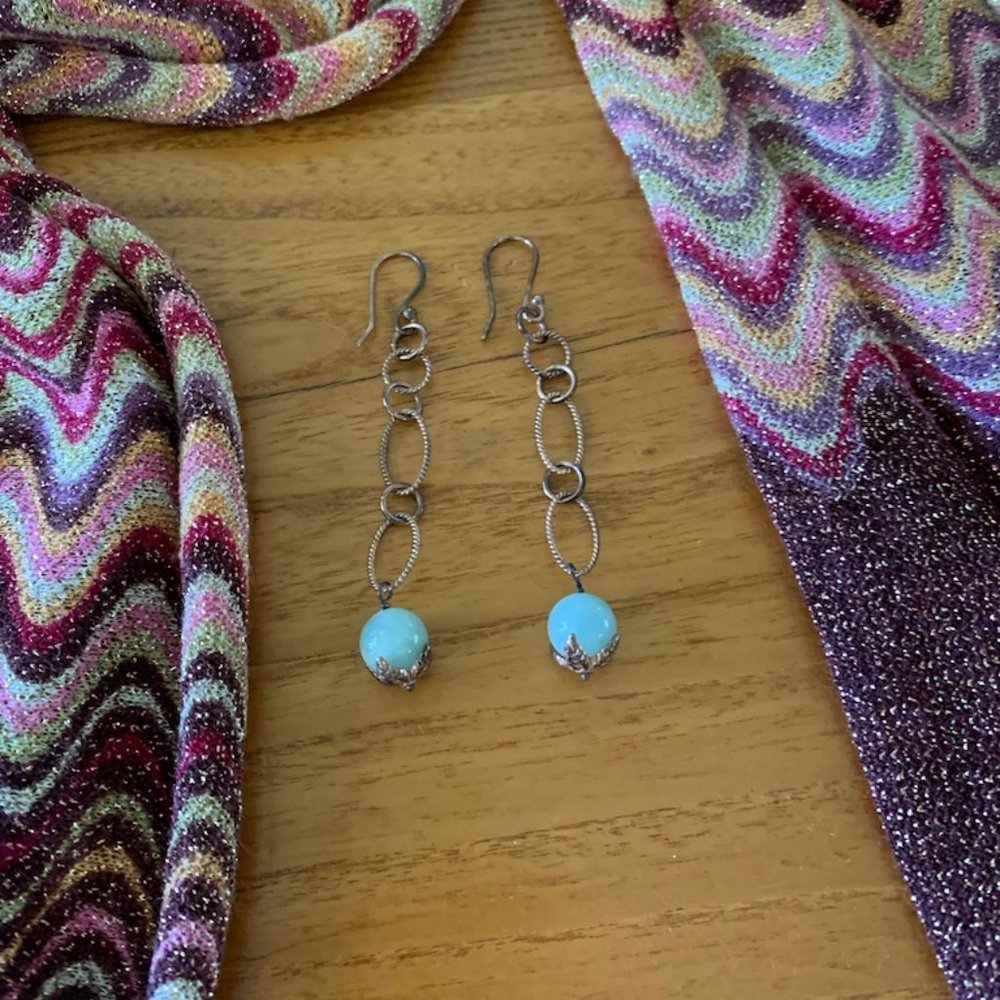 Very light green and copper pierced earrings